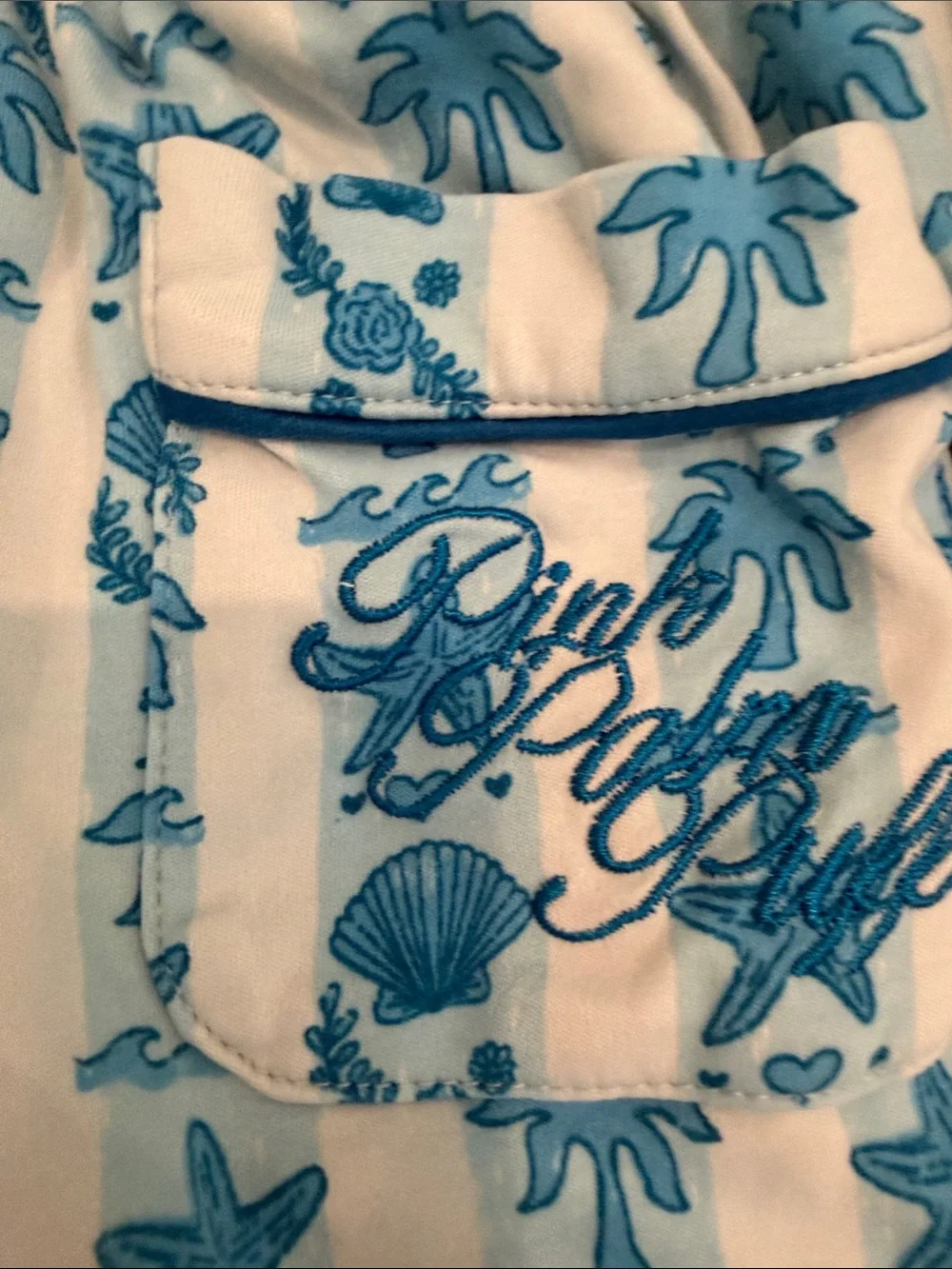 Girls Blue pink palm puff pajamas